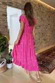 Made in Italy Forget Me Knots Bardot Shirring Dress Flamingo /9 =